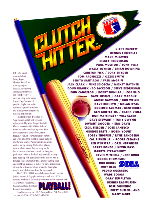 Clutch Hitter (set 2, US, FD1094 317-0176) Arcade Game Cover